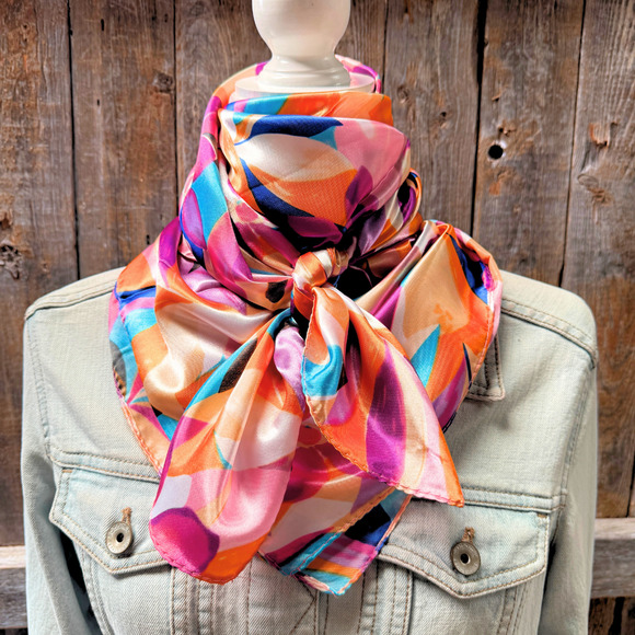 Purple Orange Floral Pattern Printed Western Southwestern Wild Rag Scarf Accent - Picture 1 of 2
